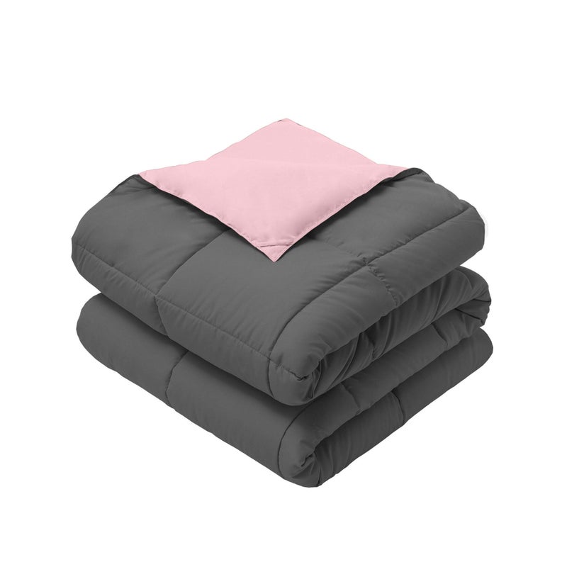 Royal Hotel Bedding Reversible Throw Blanket, Hypoallergenic, Down Alternative Throw Blanket, Medium Warmth, 50 by 75 Inches, Charcoal - Blush - Image 1